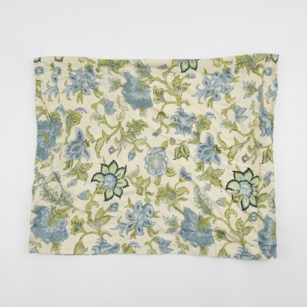 Pottery Barn Standard Pillow Cover Cotton Linen Blue Karala Flower Print India